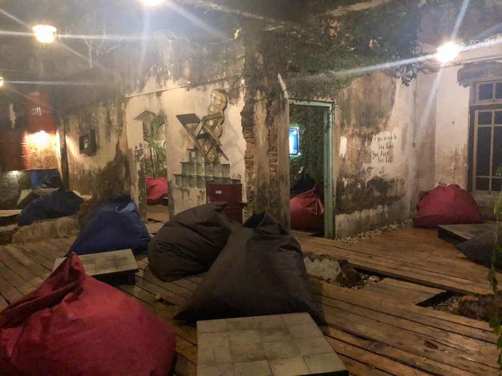 bar yogyakarta beanbags string lights beer house