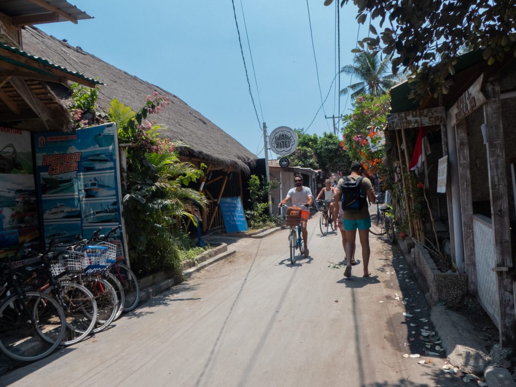 Street in Gili Air with people signs and houses