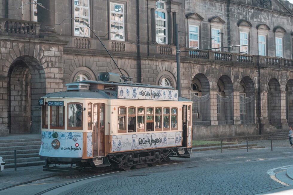 tram in porto in street