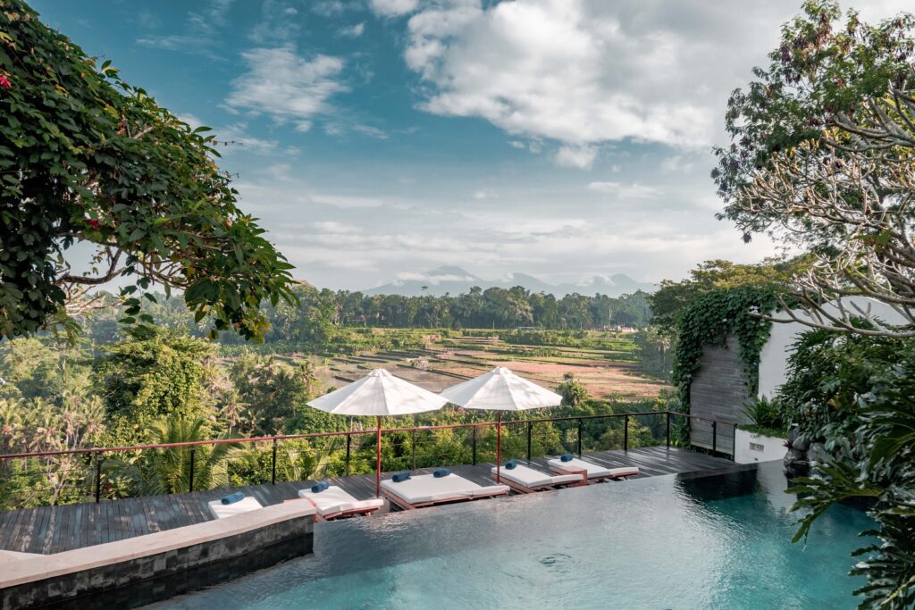 Uma Kalai Bali, best new luxury boutique resort in Sayan Ubud for families, view pool 