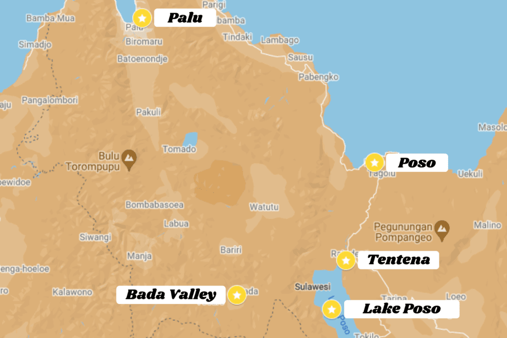 Central Sulawesi Map Tentena Lake Poso Bada Valley Palu