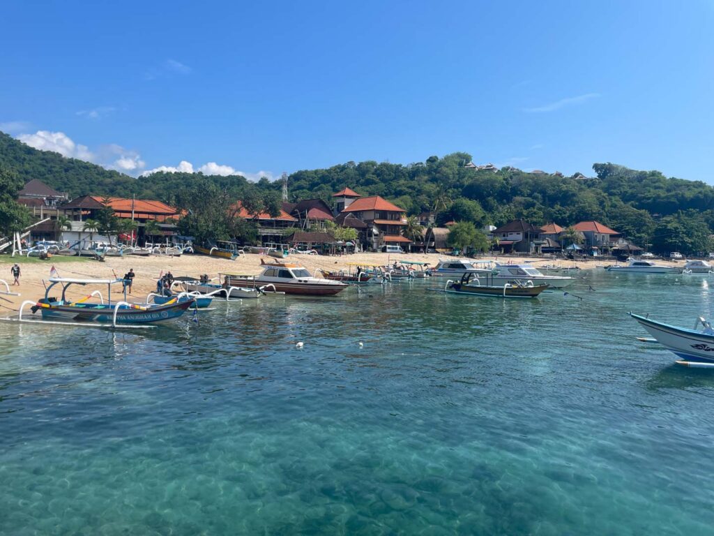 Padang Bai Bali Harbour boats beach blue water