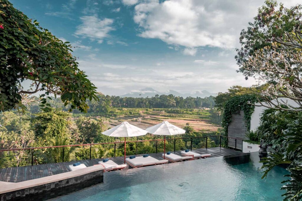 Uma Kalai Luxury Resort Ubud Landscape views pool Rainy season Bali 