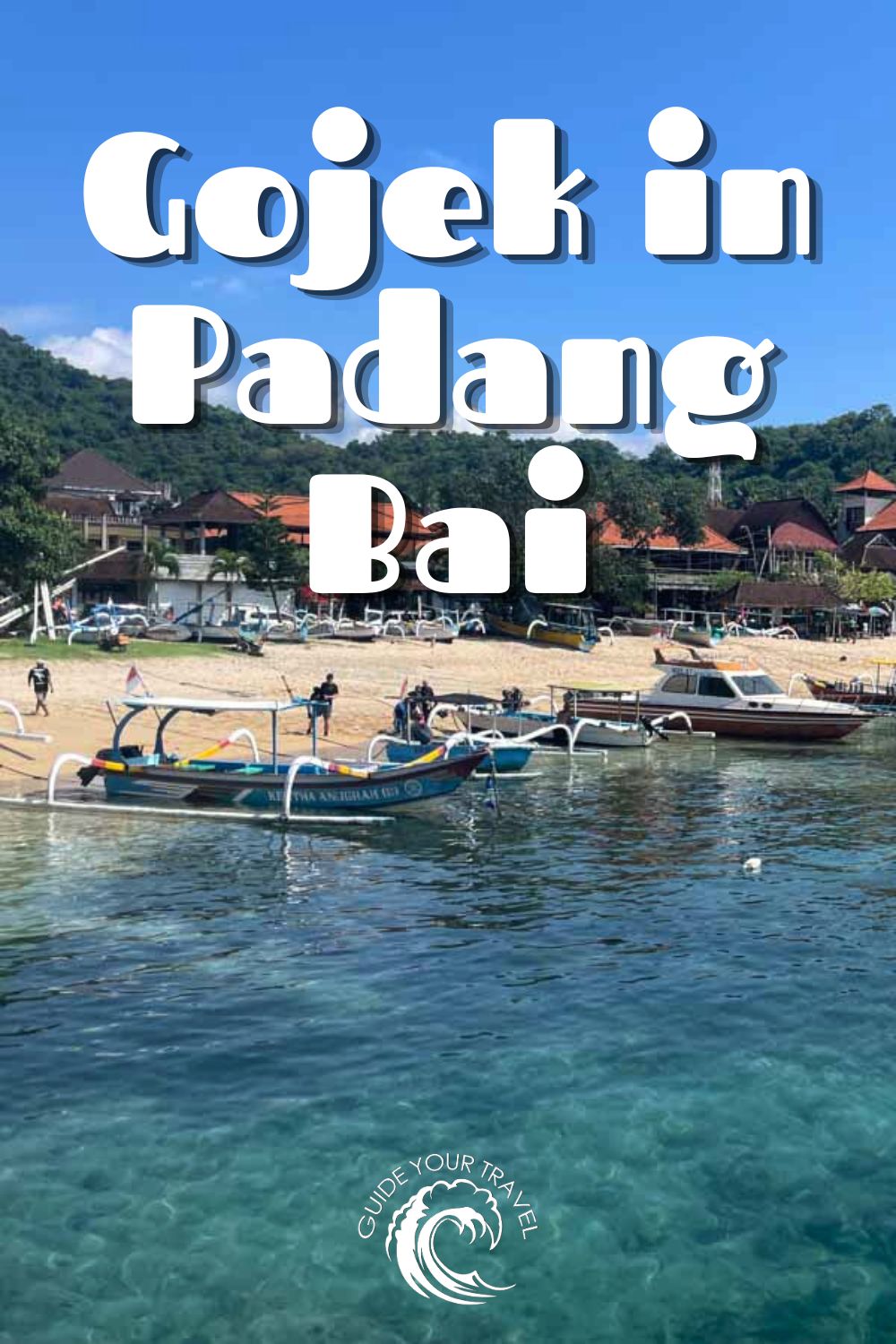 gojek in padang bai boats in the ocea at the harbour blue sky