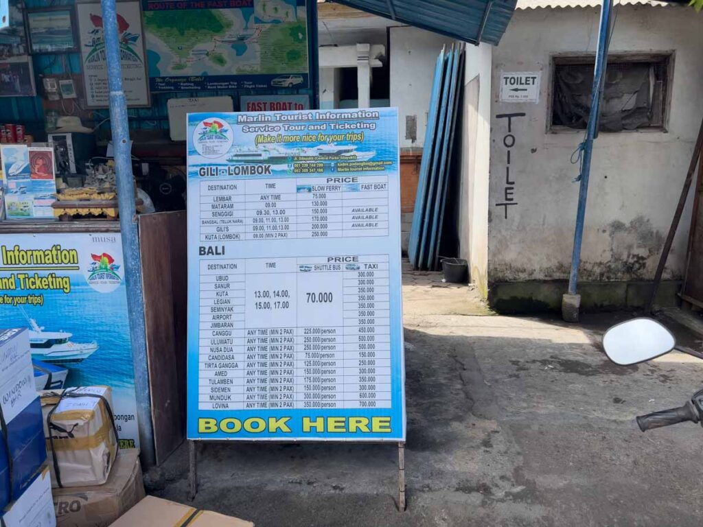 transport list of taxi prices for shuttles from padang bai around bali