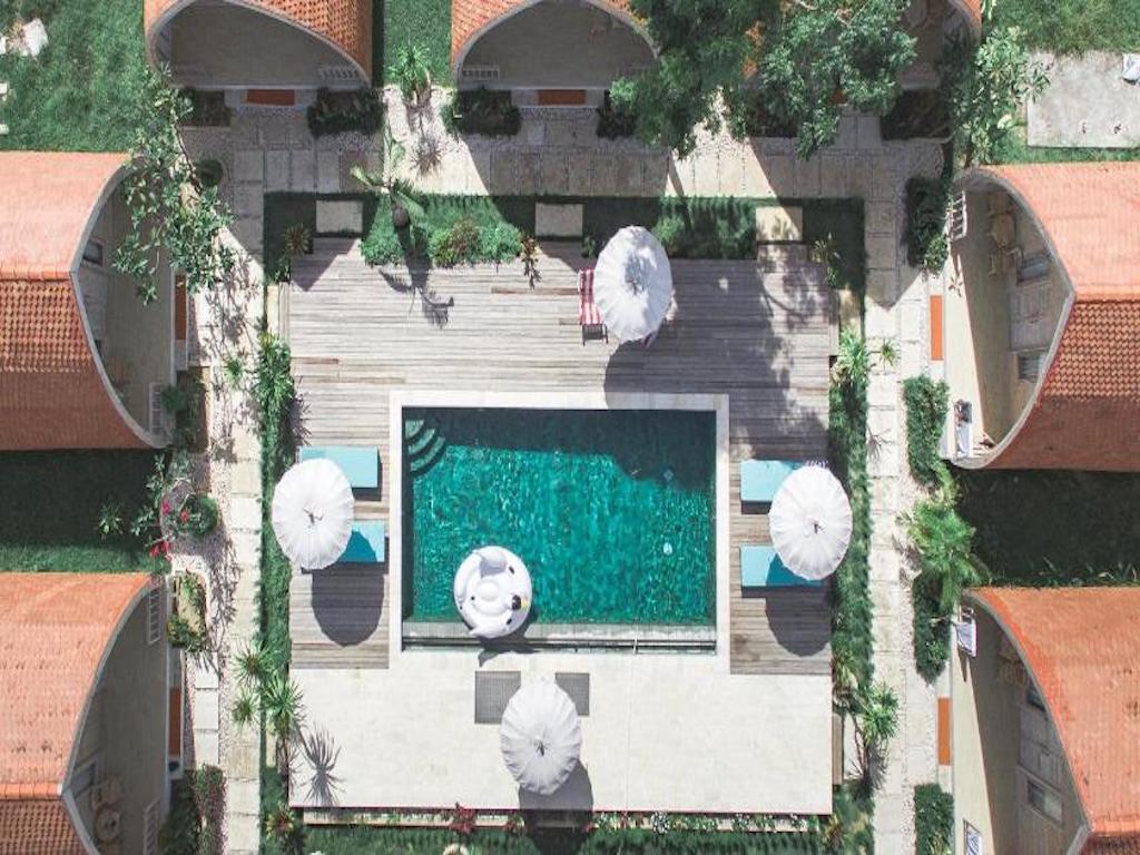 la roja bungalows drone shot pool 