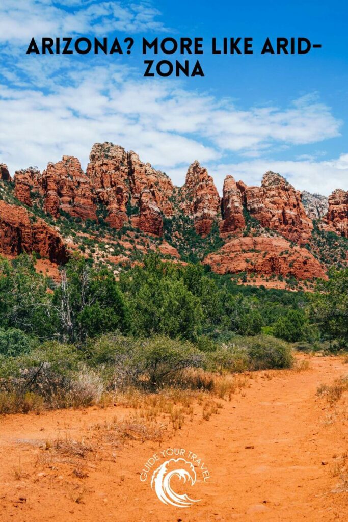 landscapes with red rocks, orange sand and trees