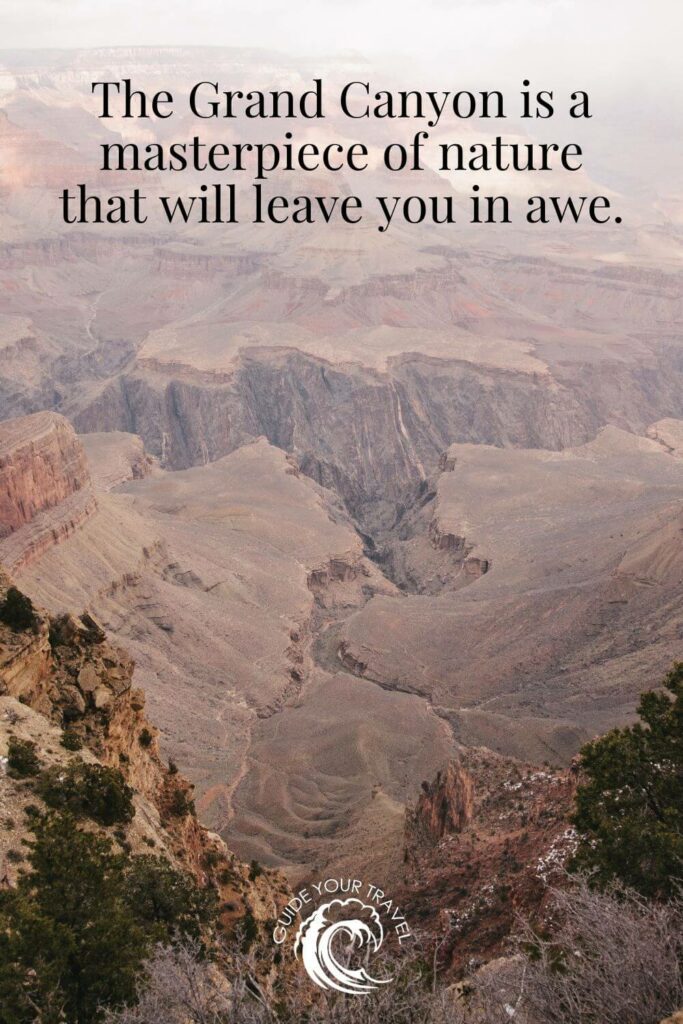 view of the Grand Canyon with a view of the Colorado River and the sky with an inspirational quote about Grand Canyon for instagram captions