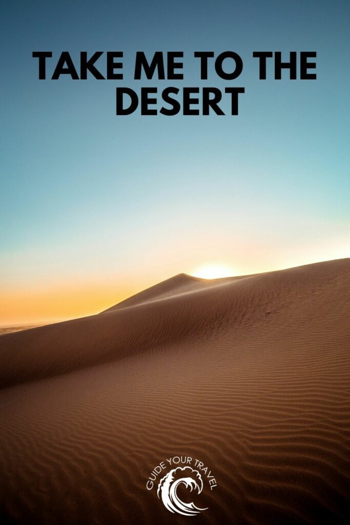 desert instagram caption. Desert scene with a sand dune under a clear sky, just as the sun begins to set. Desert instagram captions and quotes