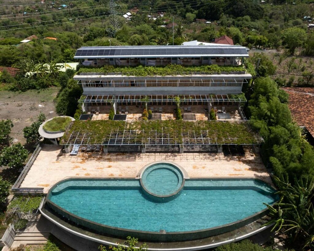 drone shot sumberkima hill main pool