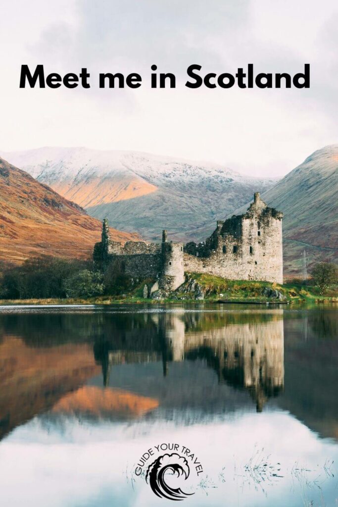 Old stone castle by a lake. Best Scotland instagram captions and quotes