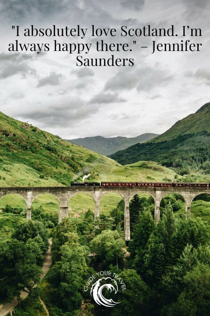 Train crosses a tall bridge. Best Scotland instagram captions and quotes