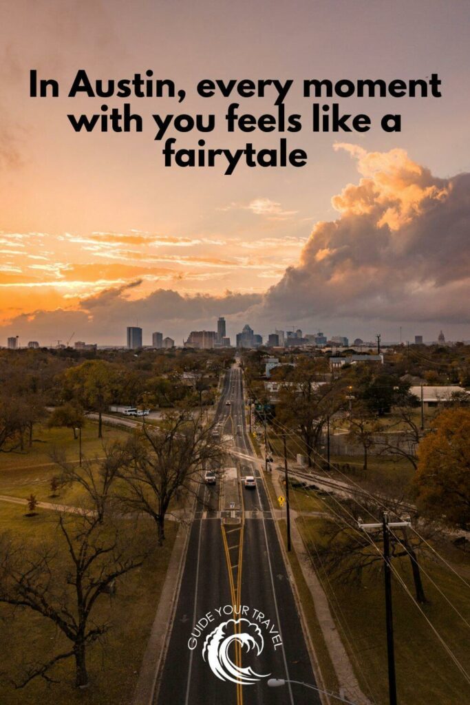 Road leading towards a city skyline. austin quotes and instagram captions