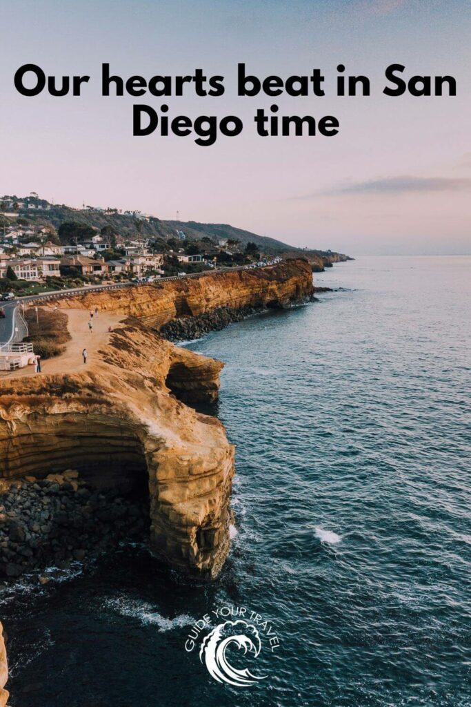 Cliffs overlook a serene ocean. San Diego instagram captions and quotes