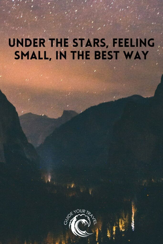 A valley under a starry sky, surrounded by cliffs perfect for Yosemite Instagram captions and quotes