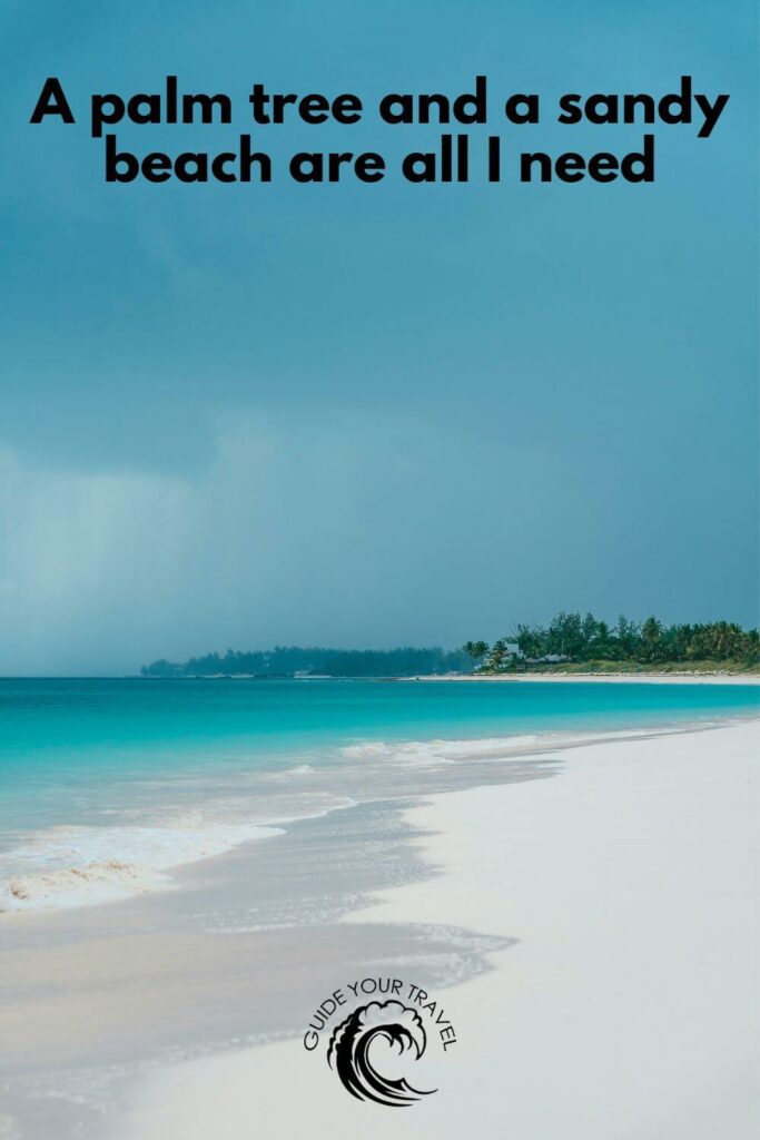 The beach is clear with palm trees in the distance perfect for palm tree instagram captions and quotes