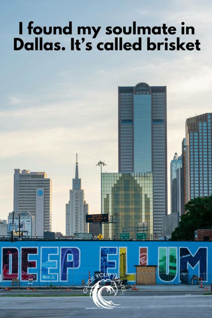 Dallas skyline with a colorful mural. Dallas Instagram captions and quotes