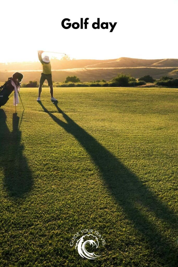 A person swinging a golf club with the best two-word instagram captions