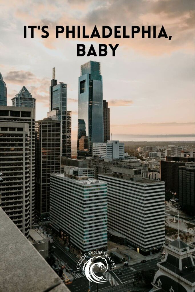 Modern buildings tower under a sunset sky in philadelphia perfect for instagram captions and quotes