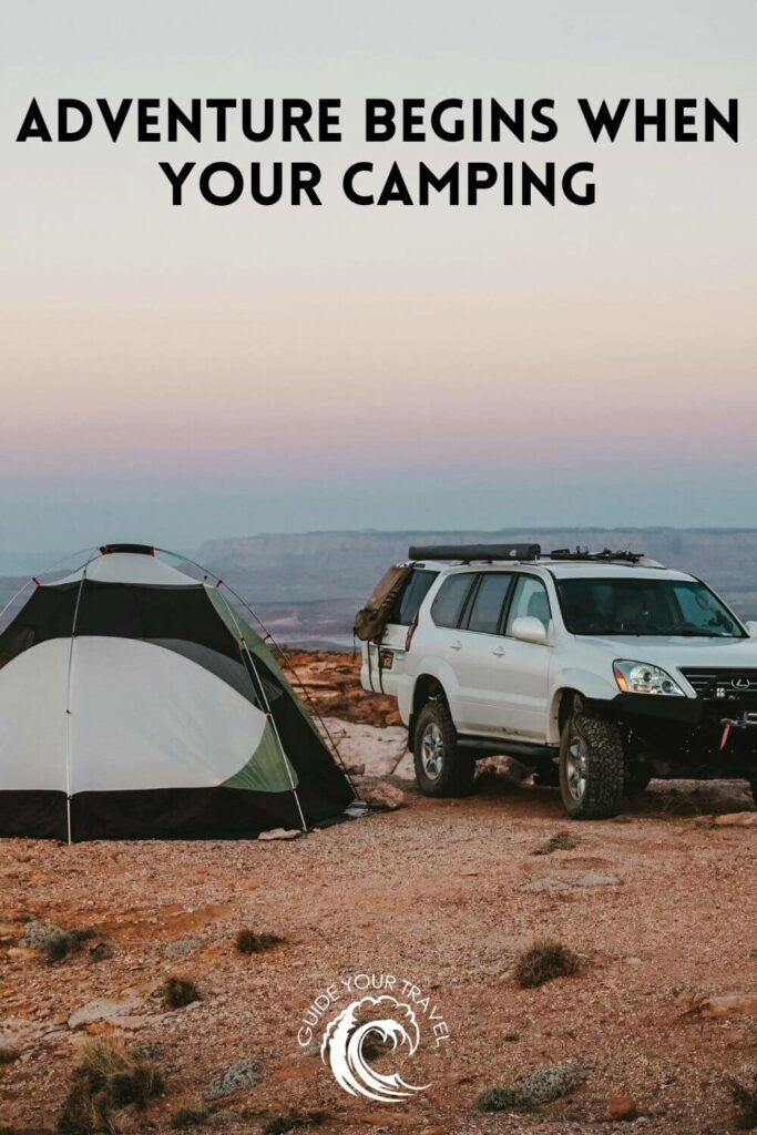 Camping set up in a desert at dusk camping instagram captions and quotes