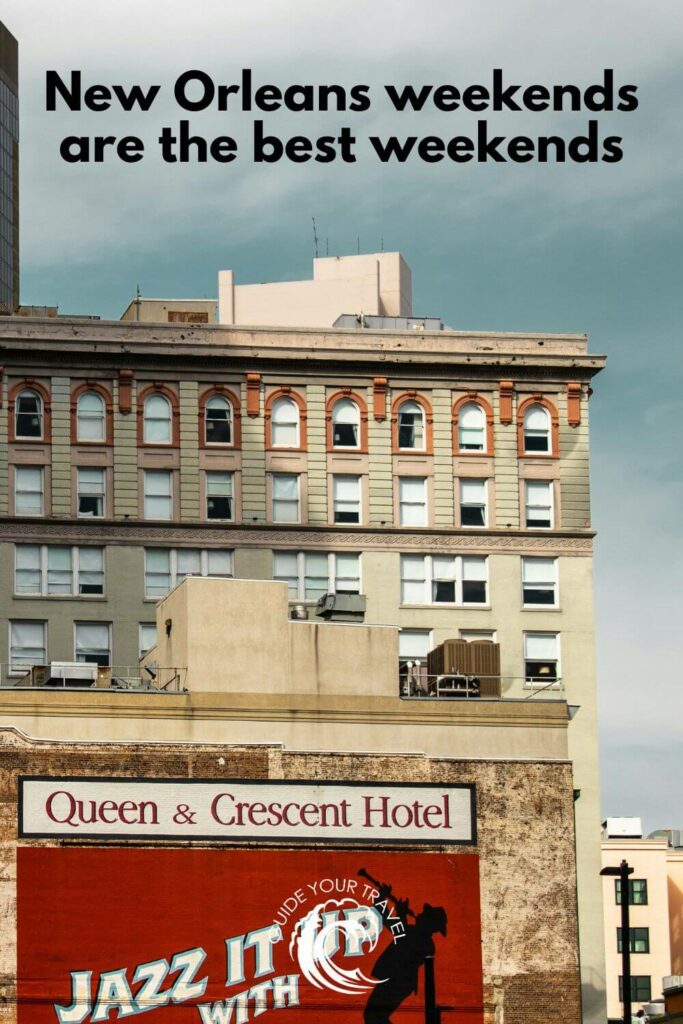 A hotel building with a mural advertising jazz music perfect for New Orleans Instagram captions and quotes