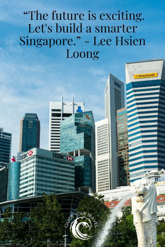 Modern skyscrapers with the Merlion statue perfect for Singapore instagram captions and quotes.