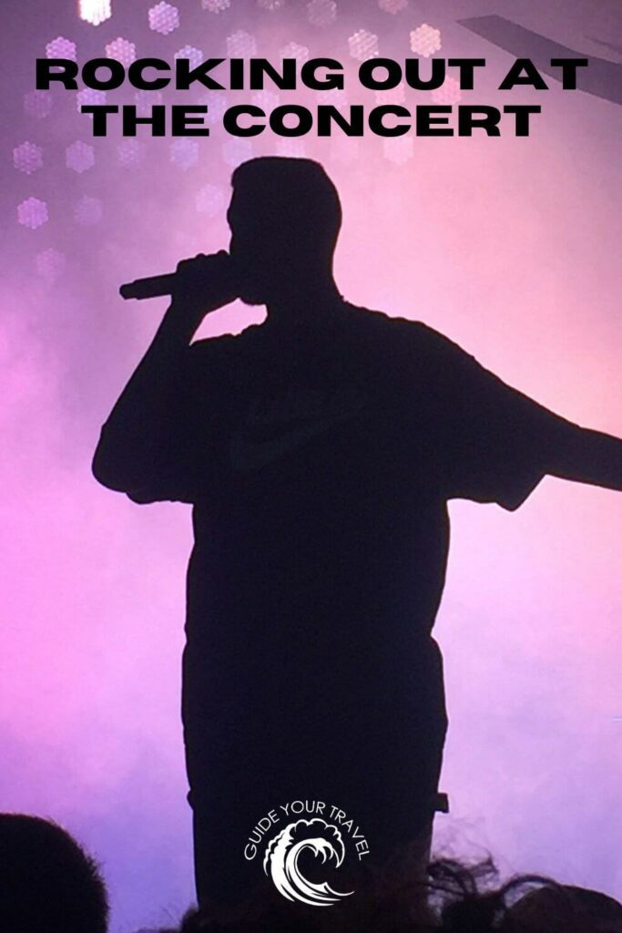 A singer's silhouette against a colorful stage back perfect for concert Instagram Captions and Quotes