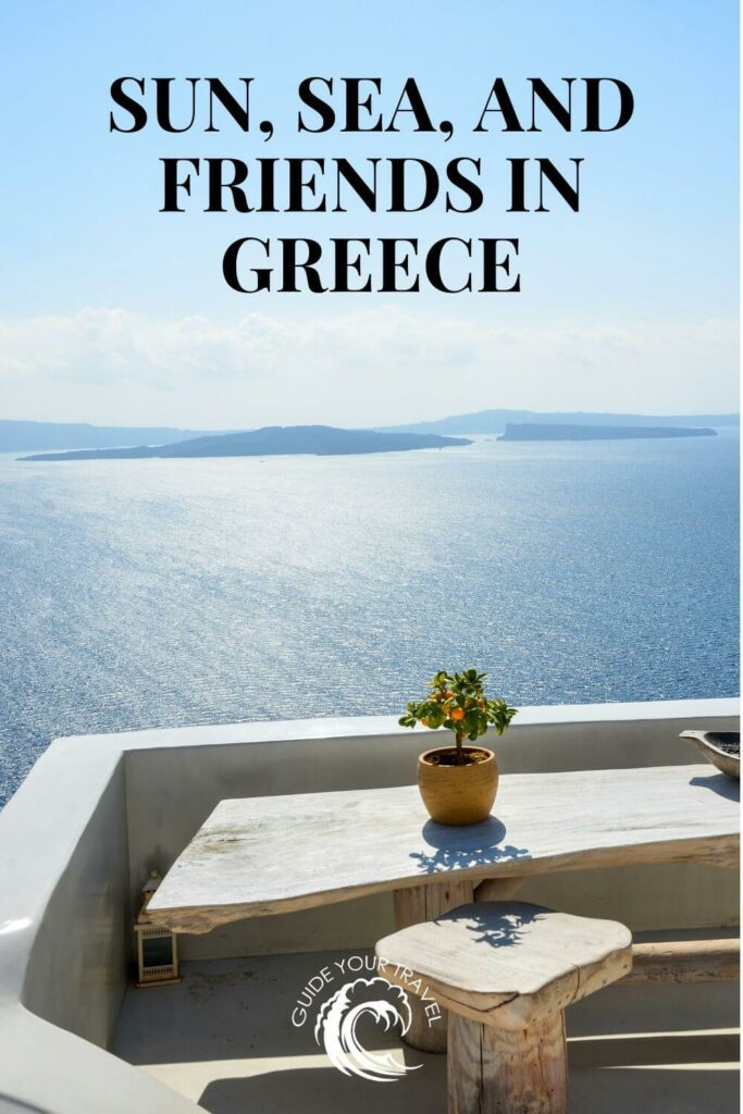 A terrace with a table overlooking the sea perfect for Greece Instagram Captions and Quotes