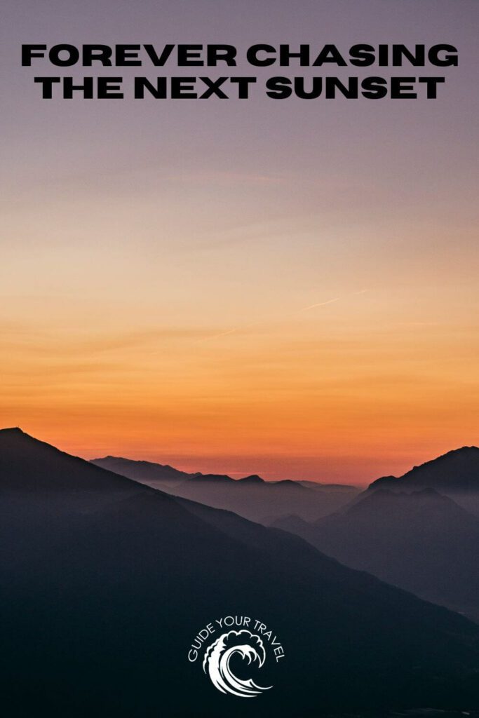 Mountains against a colorful sunset sky perfect for Sunset Instagram Captions and Quotes