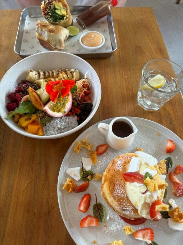 milk and madu pancakes and bowl at beach road